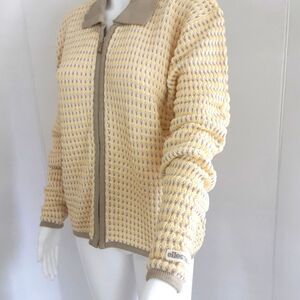 💲 ELLESSE YELLOW 100% COTTON KNIT ZIP CARDIGAN SWEATER SZ M